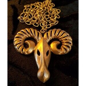 Vintage Ram Head Necklace, Zodiac Signs Astrology, Brutalist Jewelry 1960's